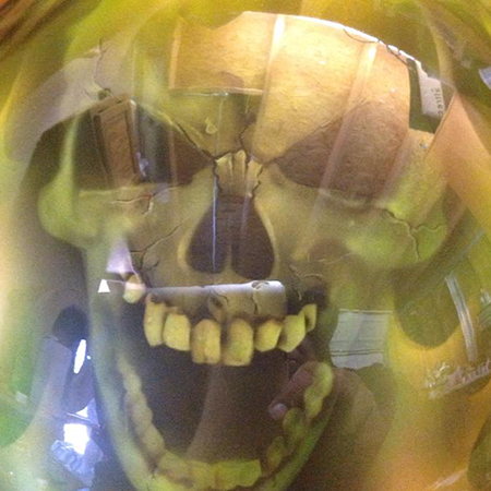 skull with true fire on motorcycle helmet